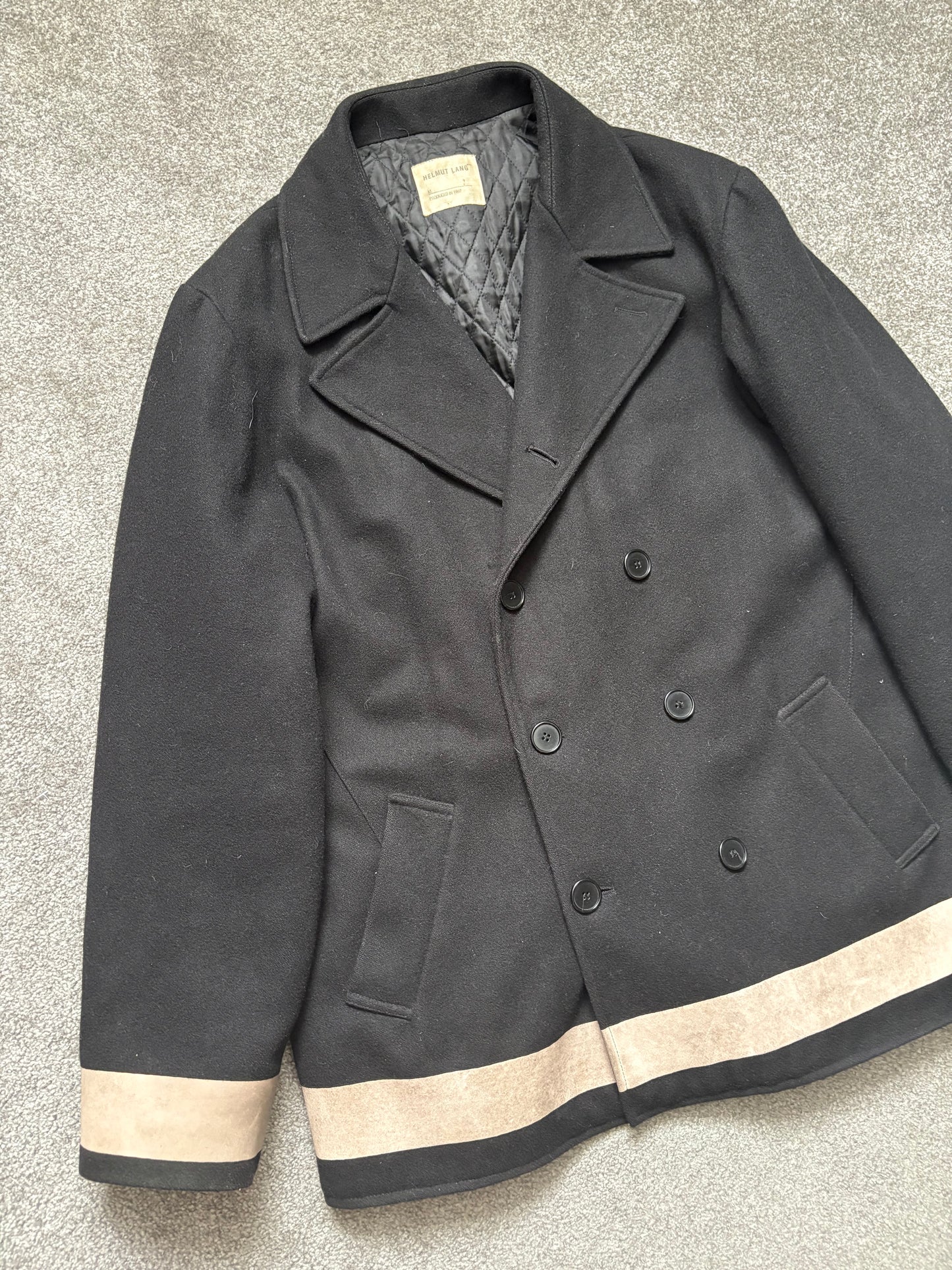 Helmut Lang 1997 Paint Stripe Double Breasted Peacoat Jacket