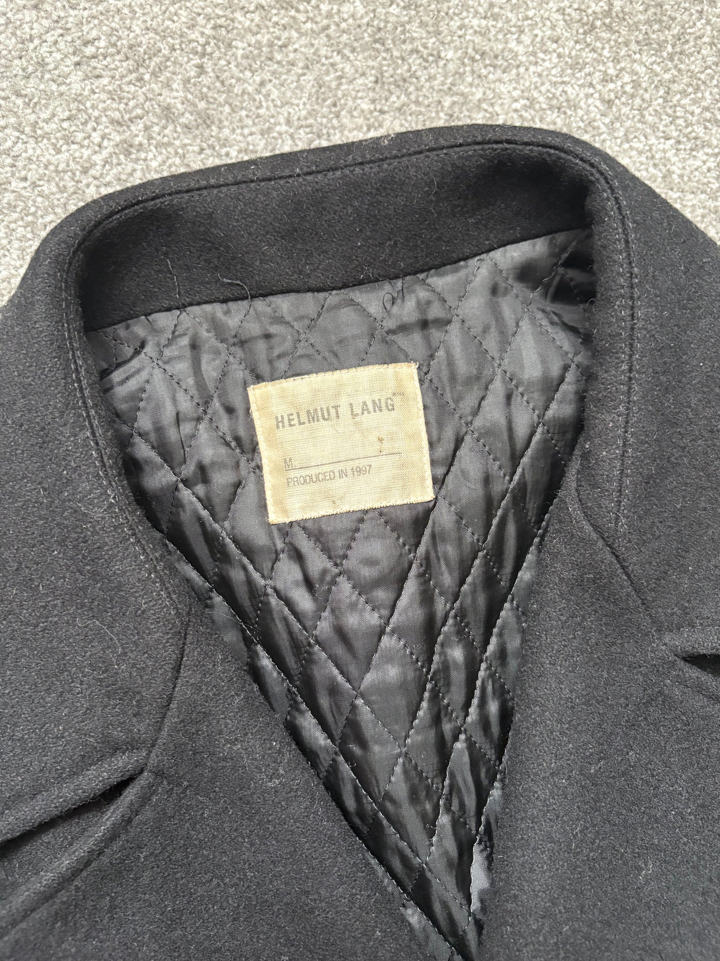 Helmut Lang 1997 Paint Stripe Double Breasted Peacoat Jacket