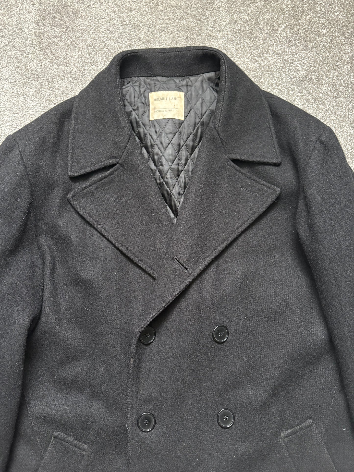 Helmut Lang 1997 Paint Stripe Double Breasted Peacoat Jacket