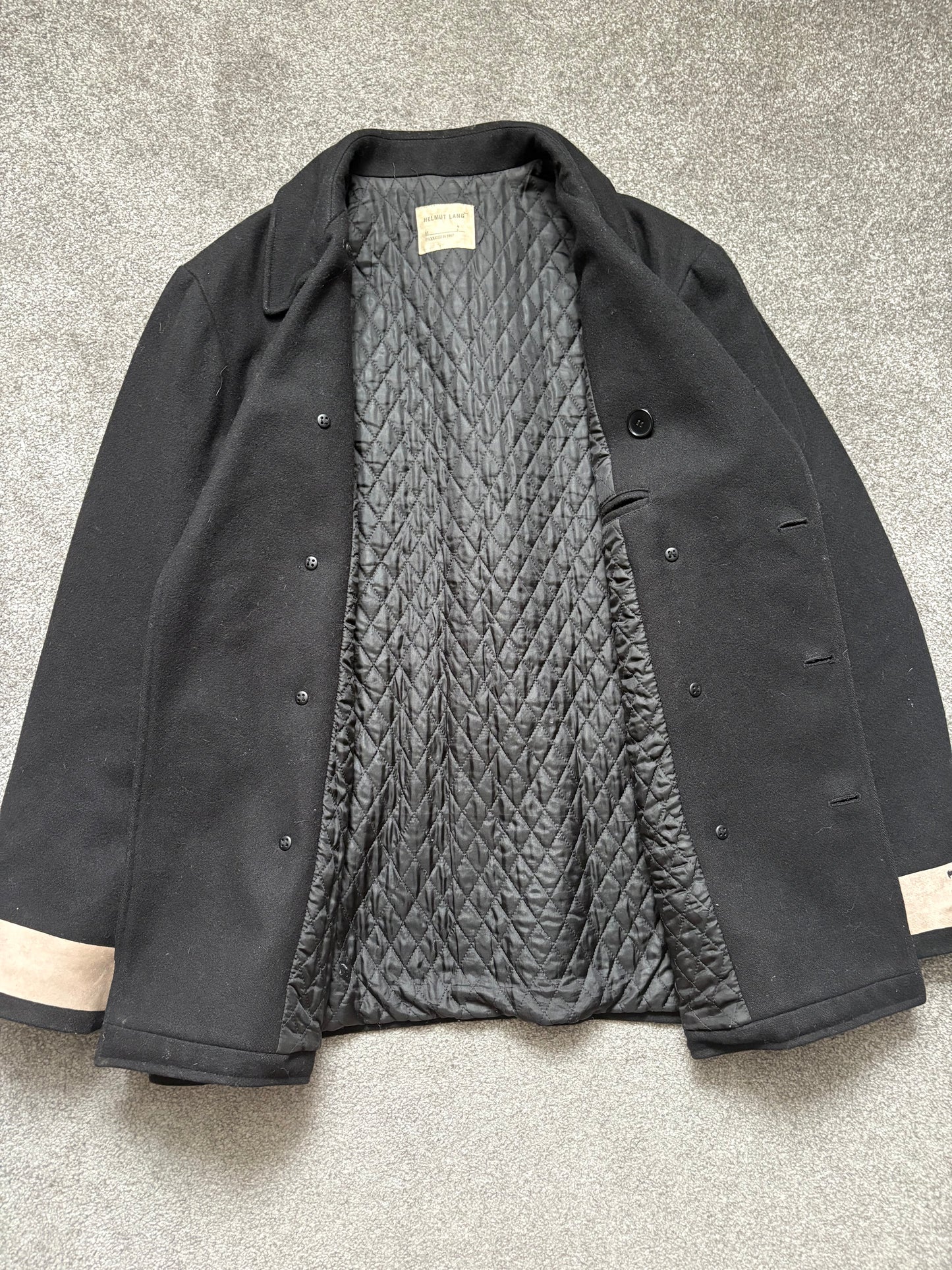 Helmut Lang 1997 Paint Stripe Double Breasted Peacoat Jacket