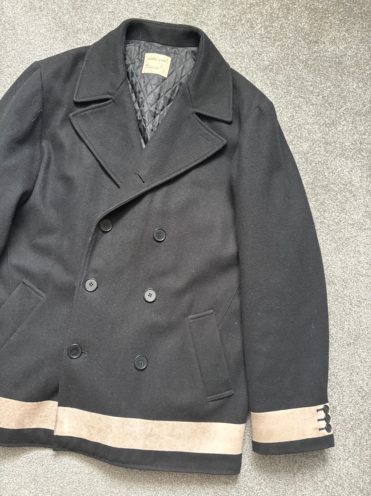 Helmut Lang 1997 Paint Stripe Double Breasted Peacoat Jacket