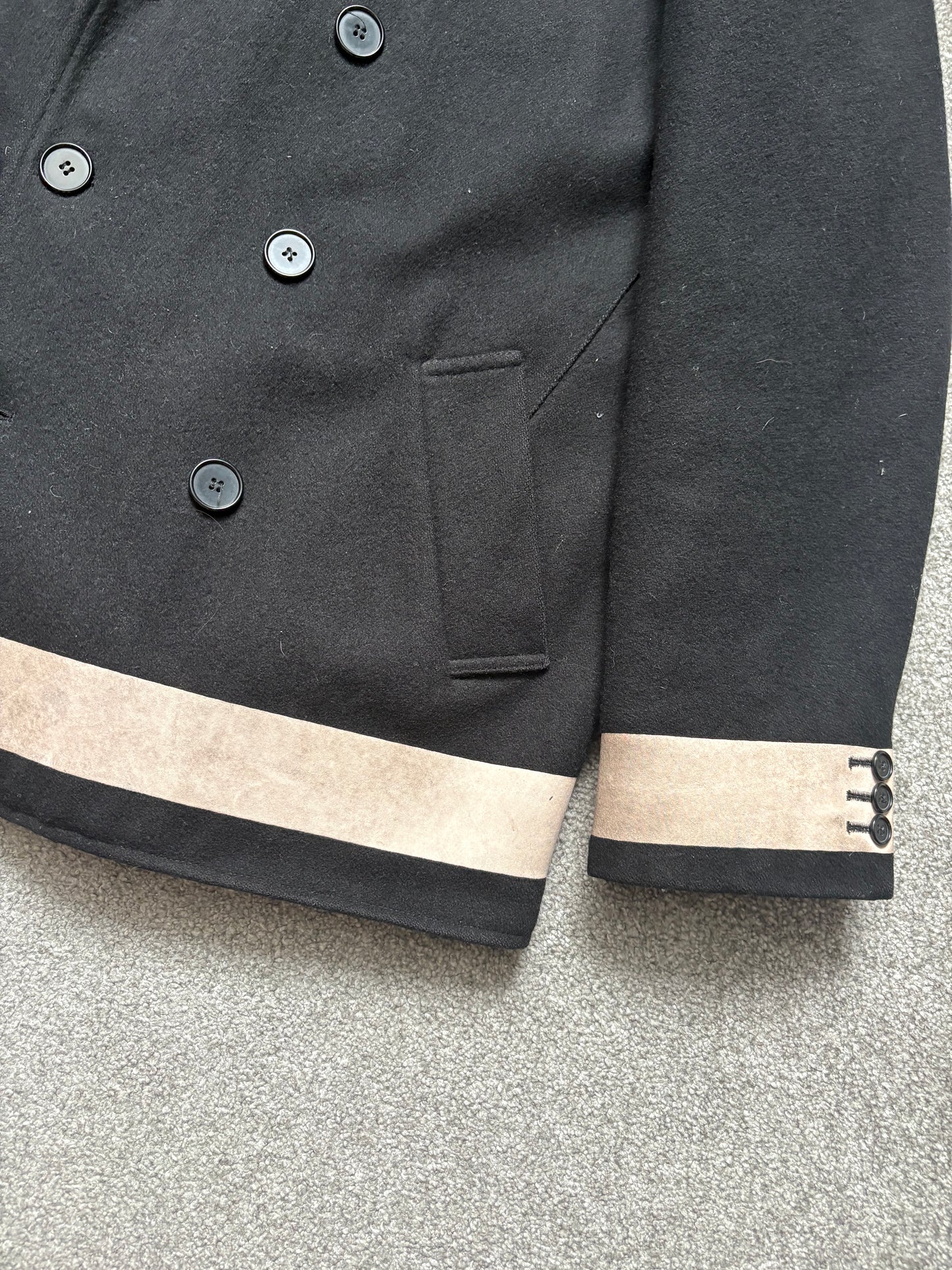Helmut Lang 1997 Paint Stripe Double Breasted Peacoat Jacket