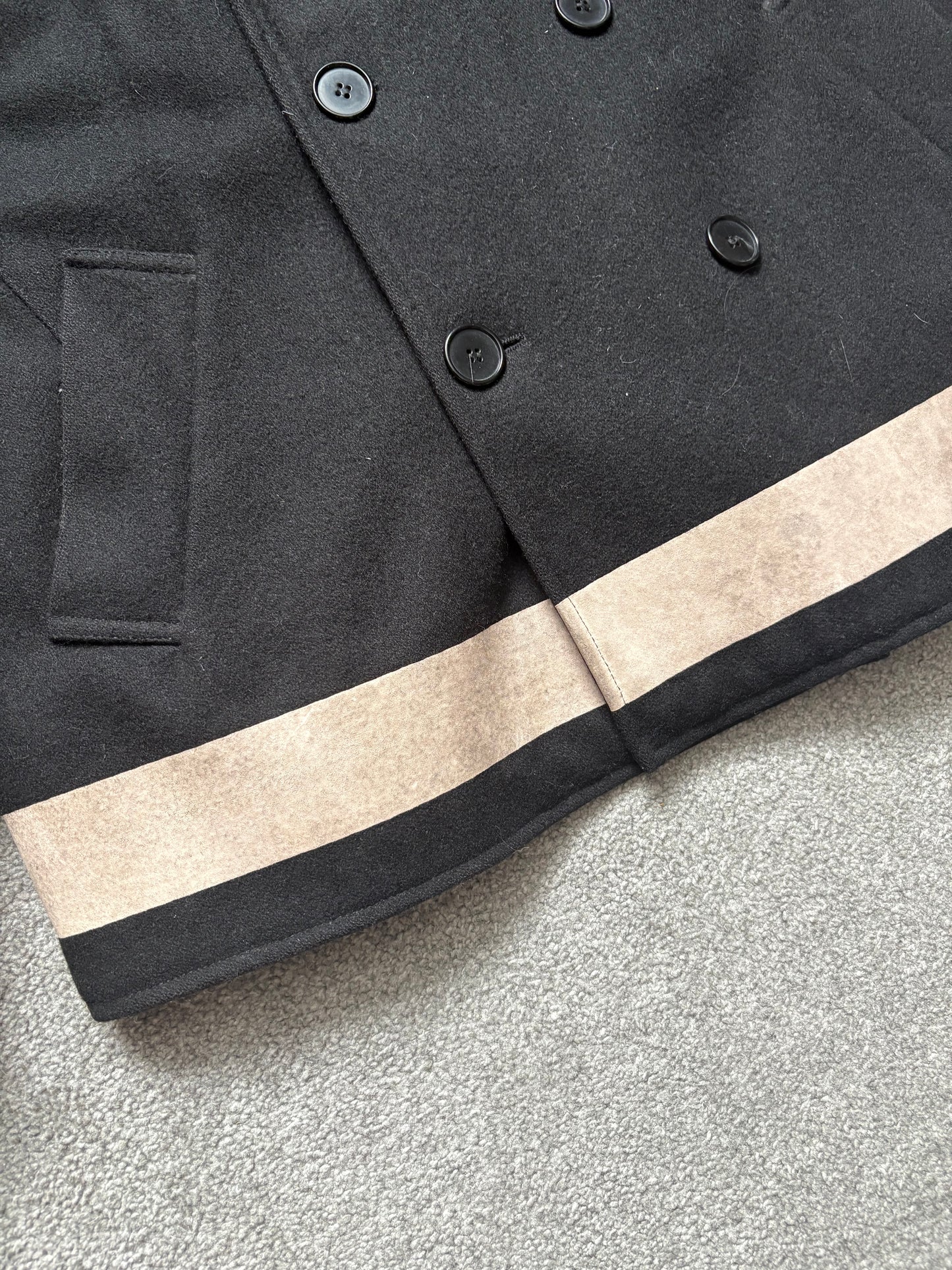 Helmut Lang 1997 Paint Stripe Double Breasted Peacoat Jacket