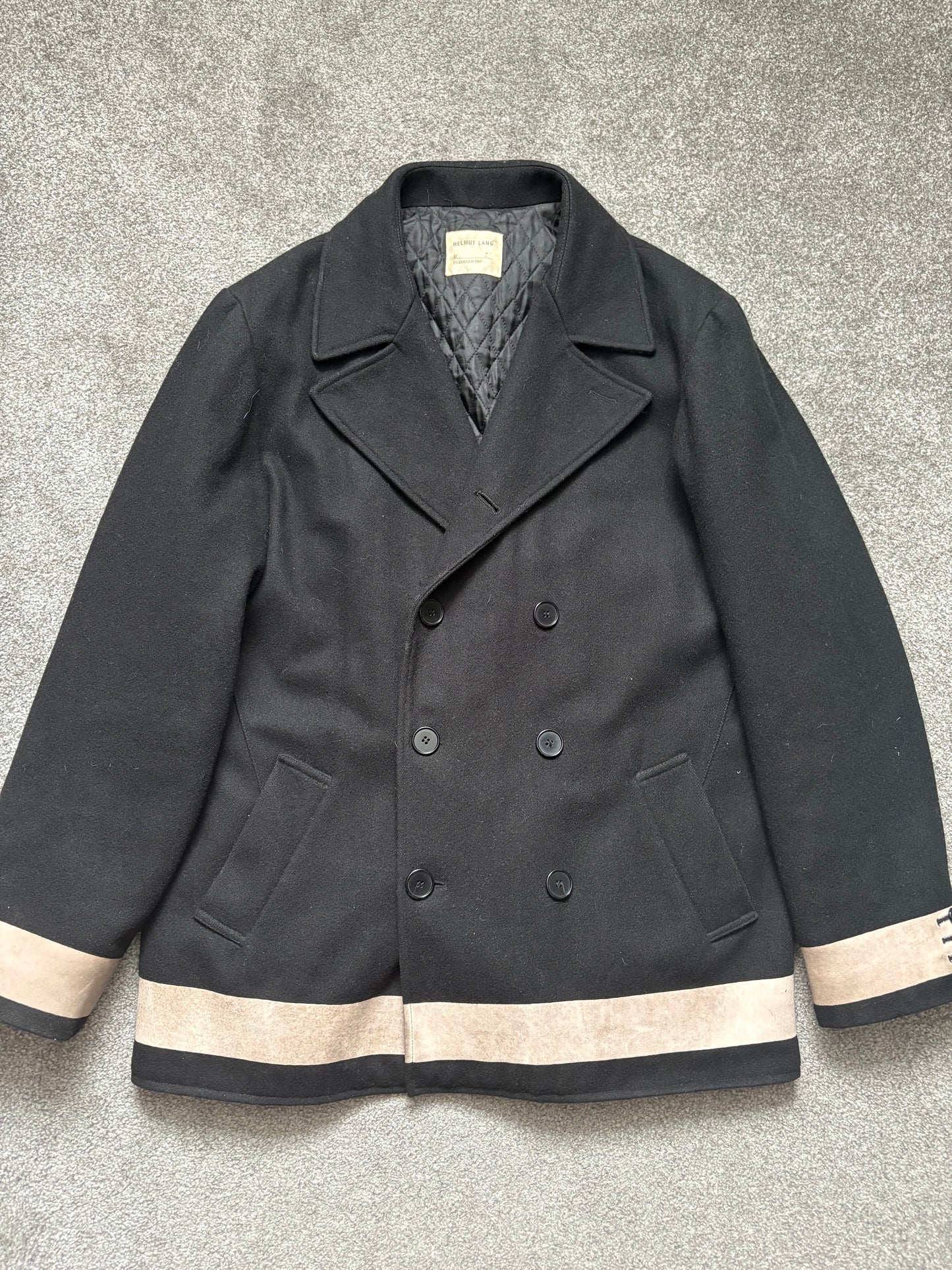 Helmut Lang 1997 Paint Stripe Double Breasted Peacoat Jacket