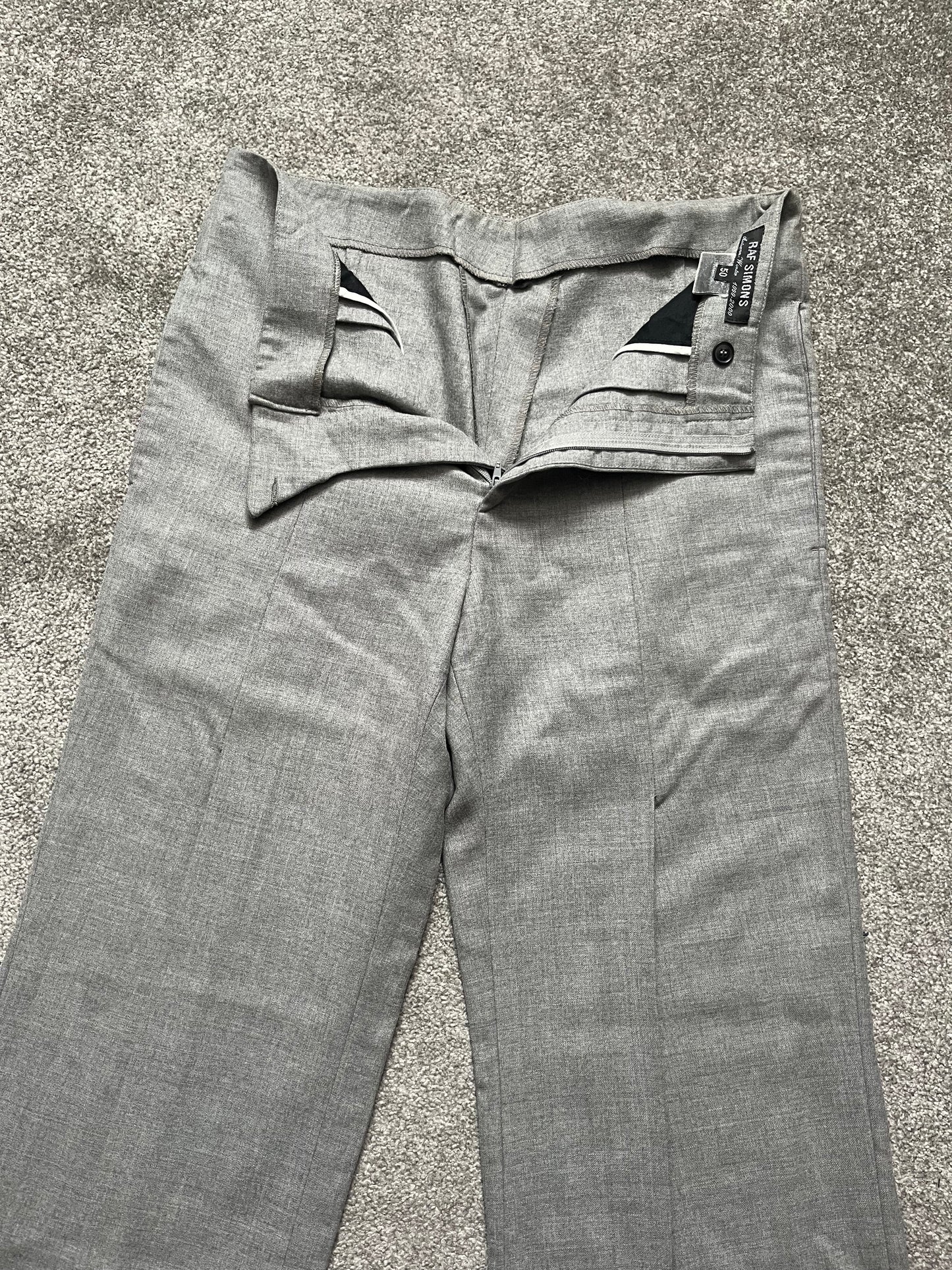 Raf Simons 1999 - 2000 Pleated Grey Flare Trousers