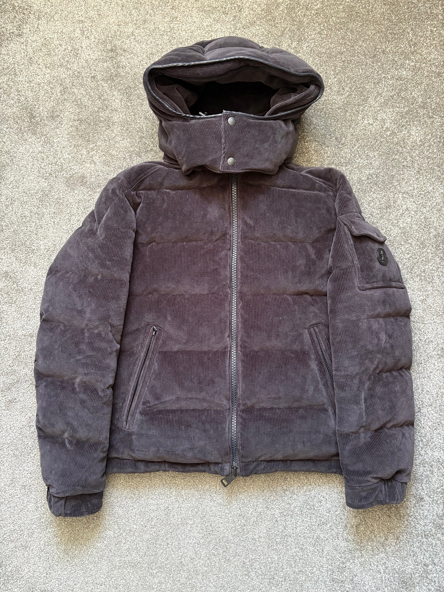 Moncler Black Corduroy Maya Hooded Down Puffer Jacket