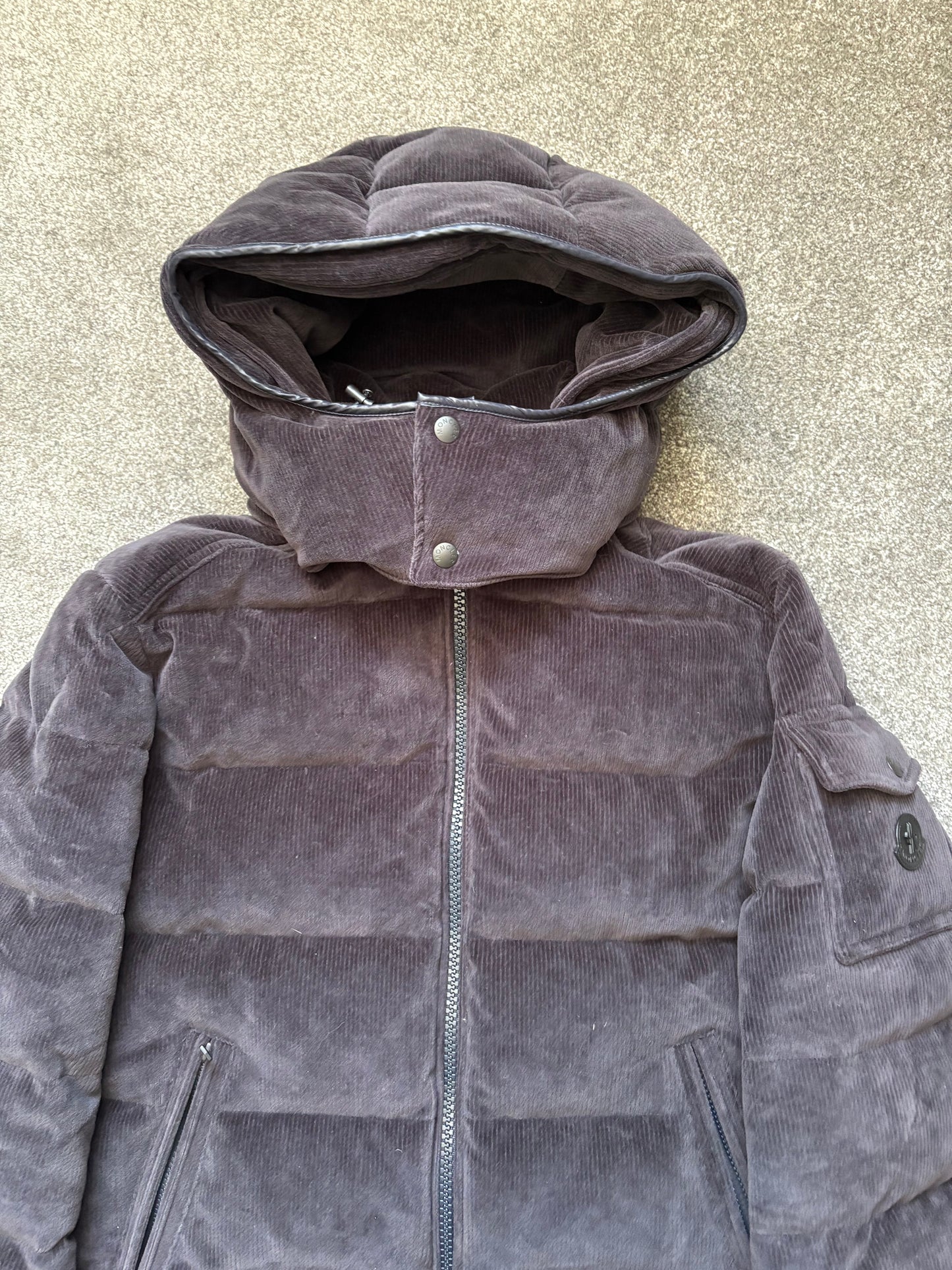 Moncler Black Corduroy Maya Hooded Down Puffer Jacket