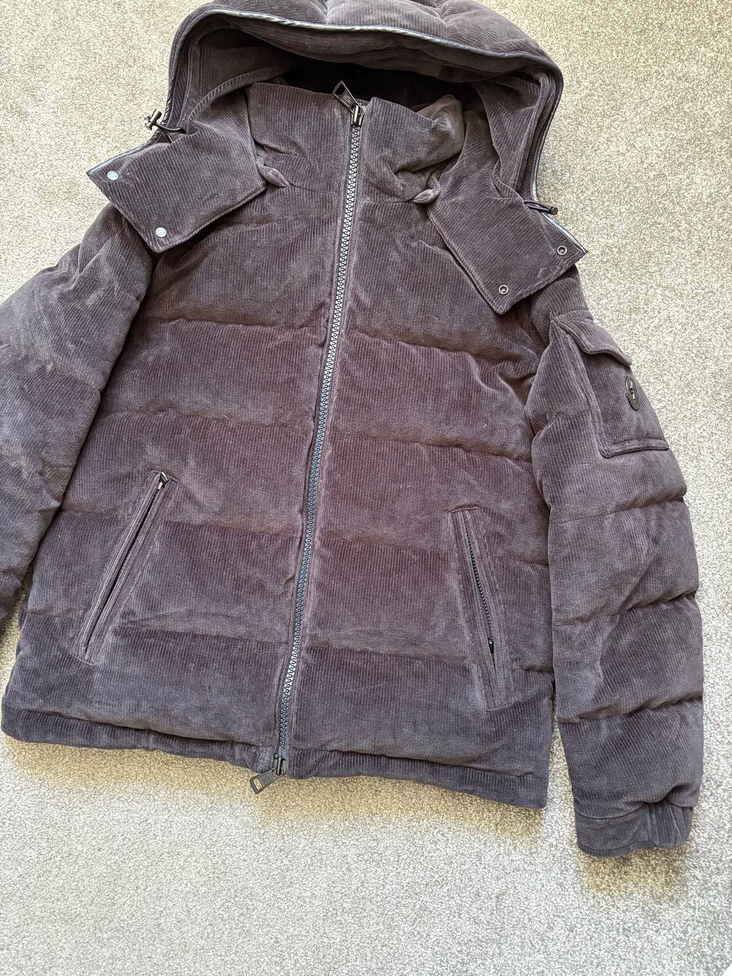 Moncler Black Corduroy Maya Hooded Down Puffer Jacket