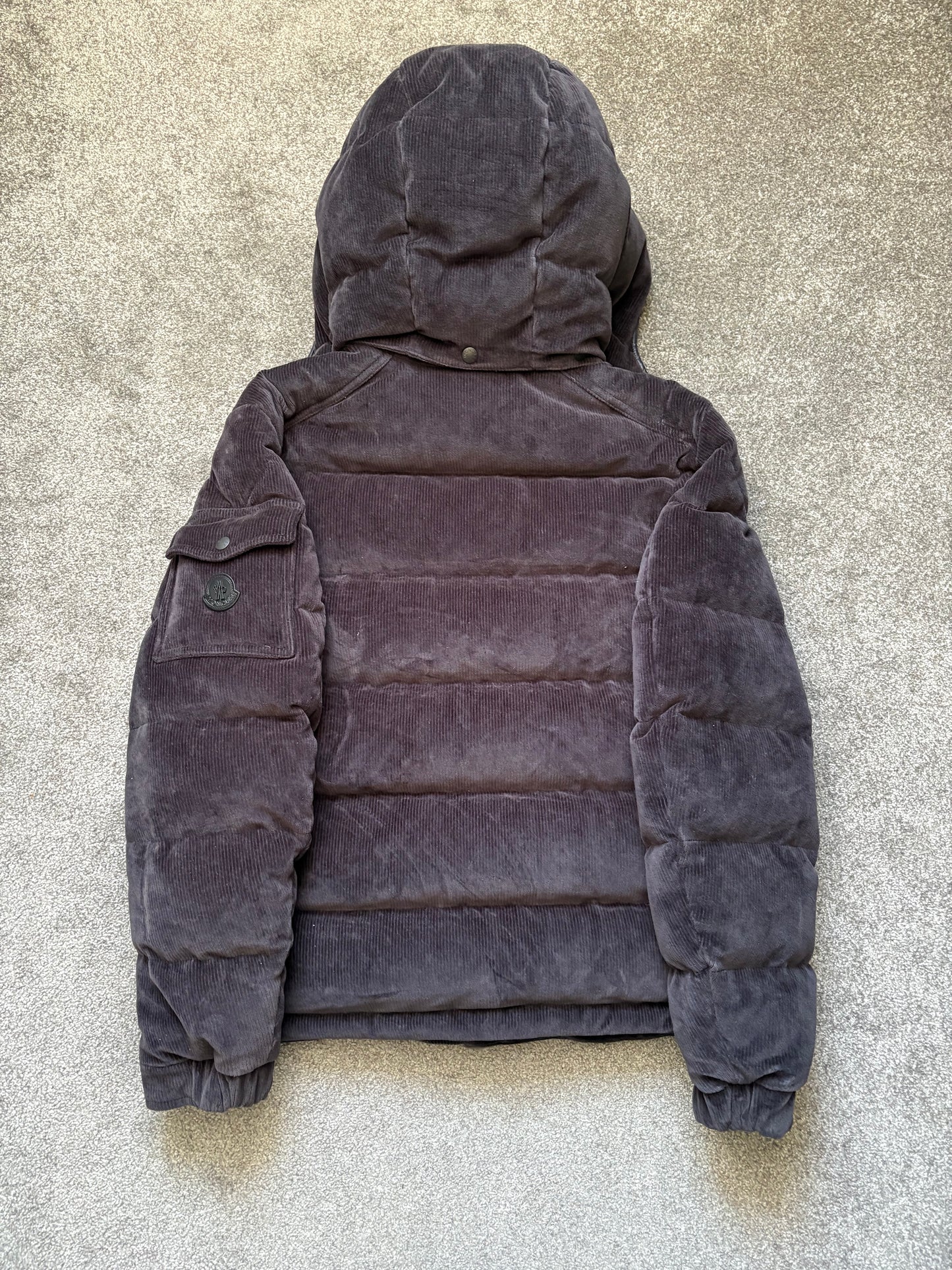 Moncler Black Corduroy Maya Hooded Down Puffer Jacket