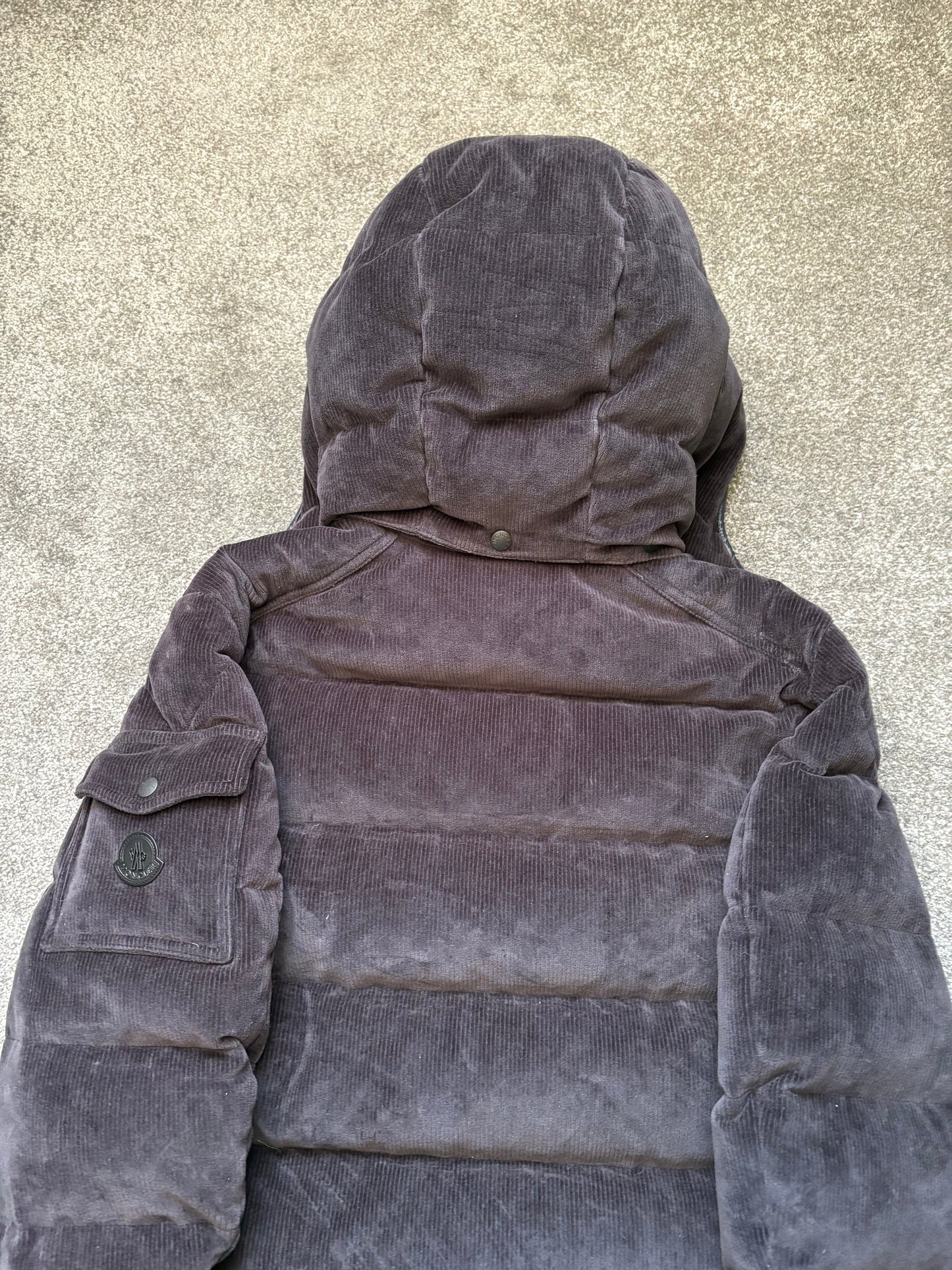 Moncler Black Corduroy Maya Hooded Down Puffer Jacket