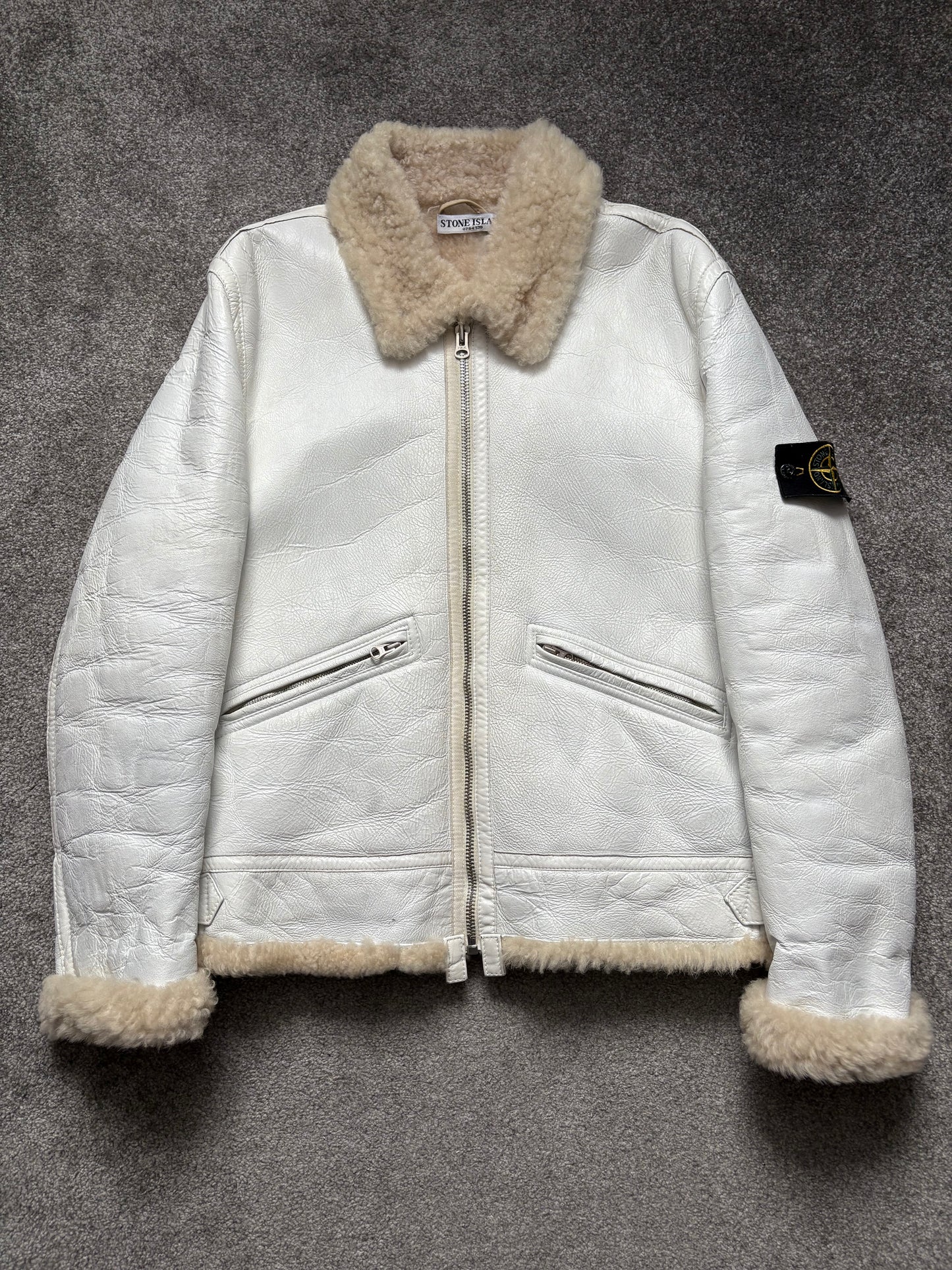 Stone Island AW06 Shearling Sheepskin Hand-Painted Leather Jacket