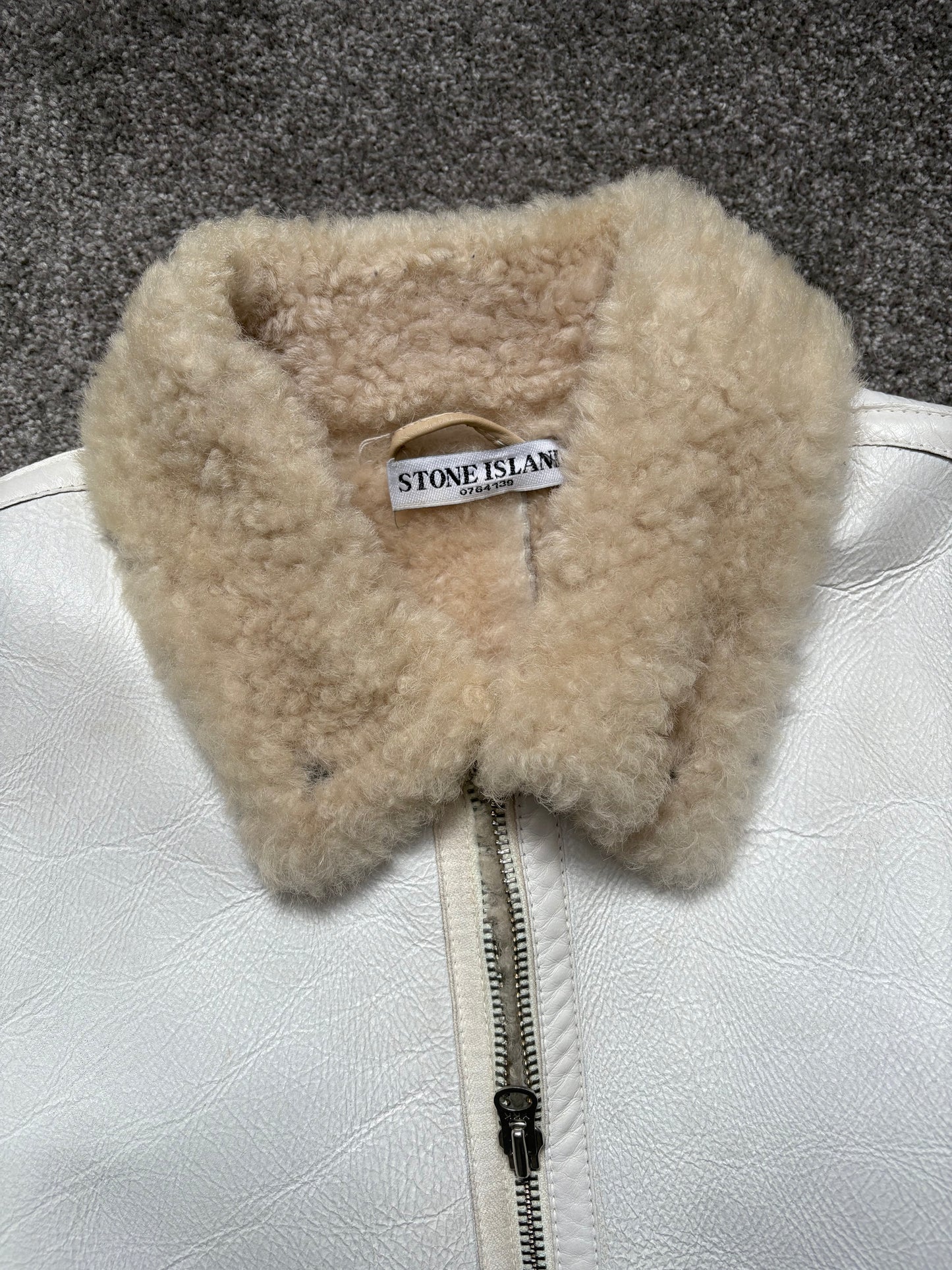 Stone Island AW06 Shearling Sheepskin Hand-Painted Leather Jacket