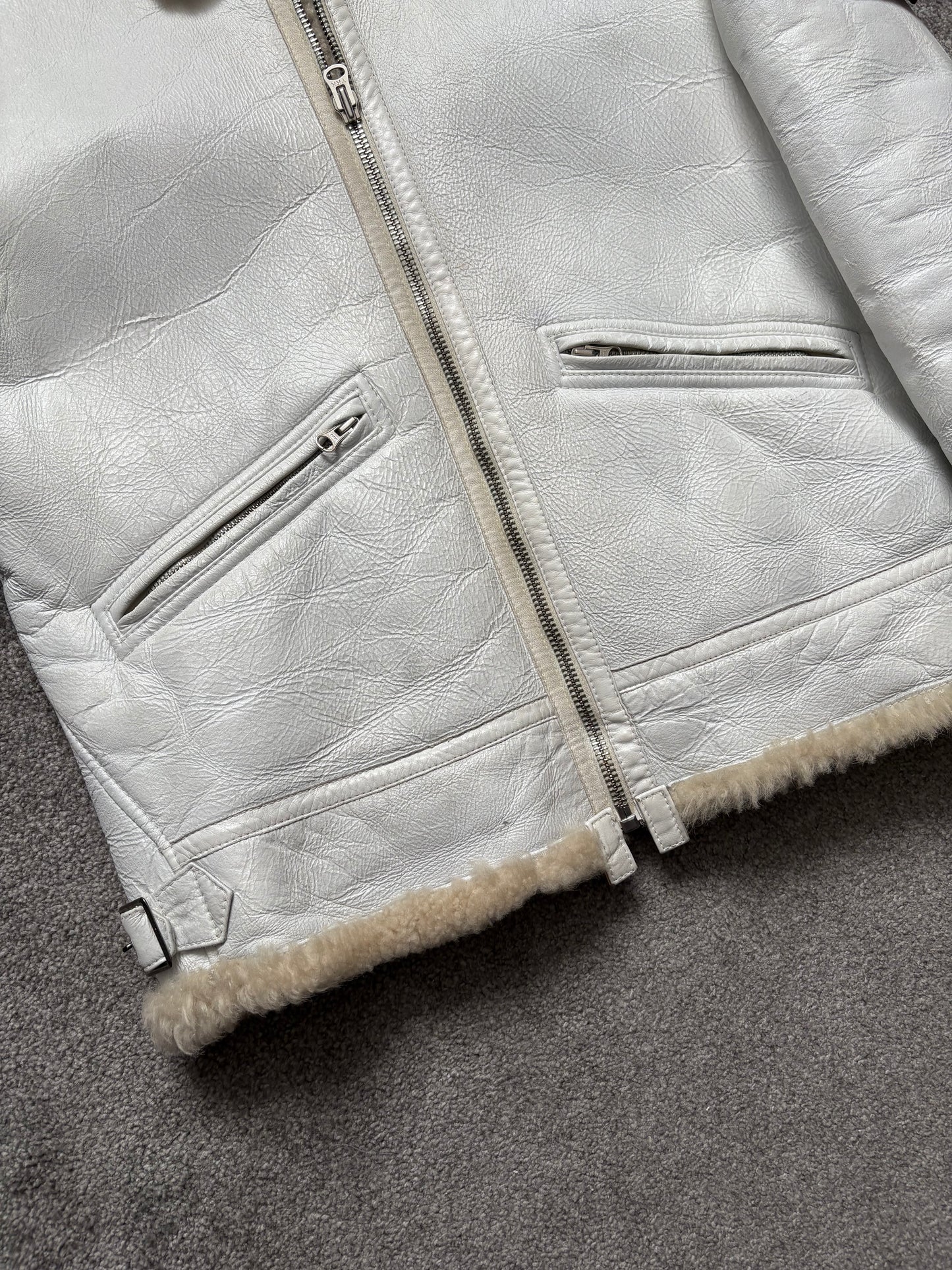 Stone Island AW06 Shearling Sheepskin Hand-Painted Leather Jacket