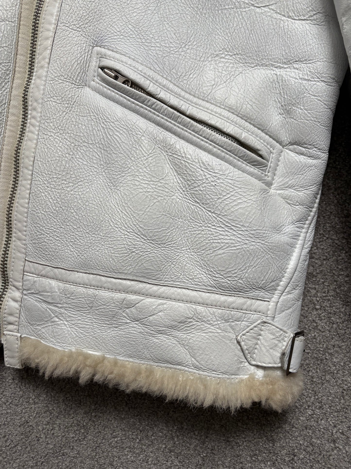 Stone Island AW06 Shearling Sheepskin Hand-Painted Leather Jacket