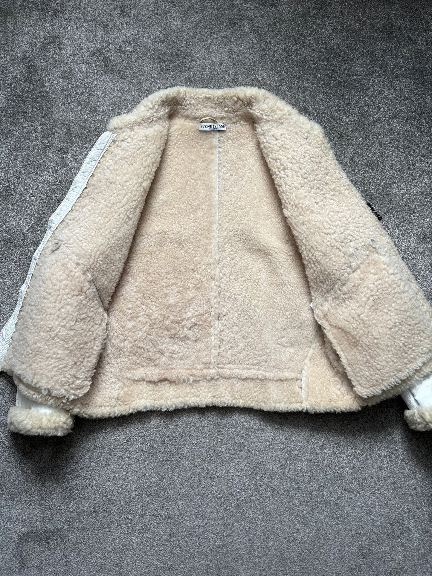 Stone Island AW06 Shearling Sheepskin Hand-Painted Leather Jacket
