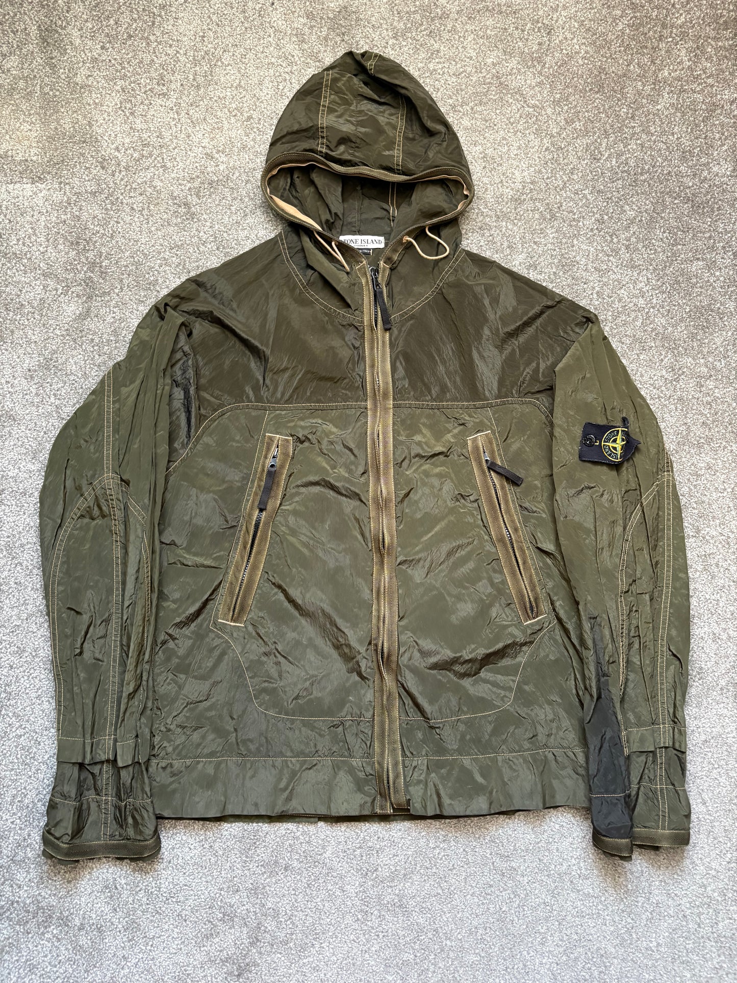 Stone Island 2004 Nylon Metal Olive Hooded Shimmer Jacket