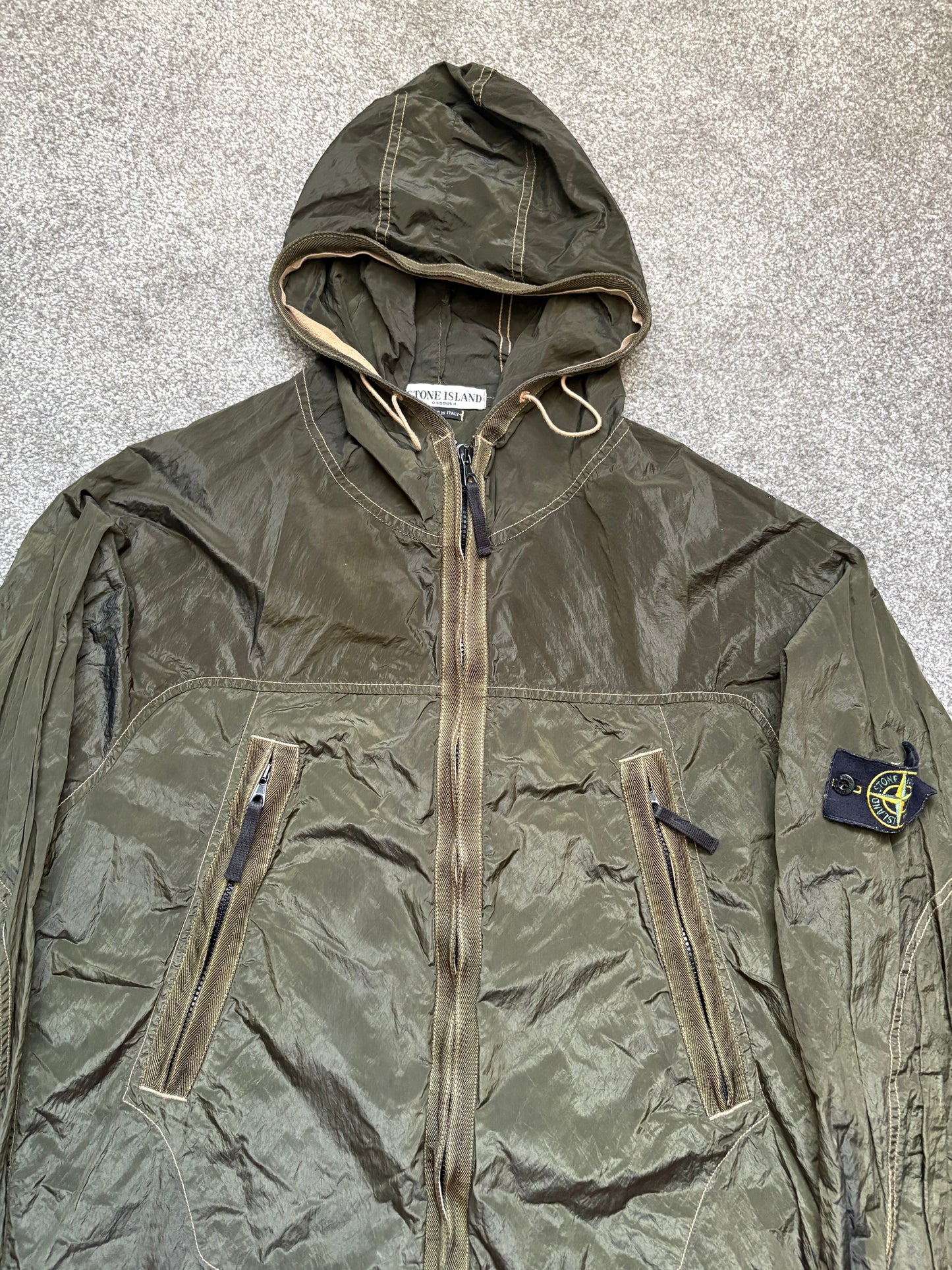 Stone Island 2004 Nylon Metal Olive Hooded Shimmer Jacket