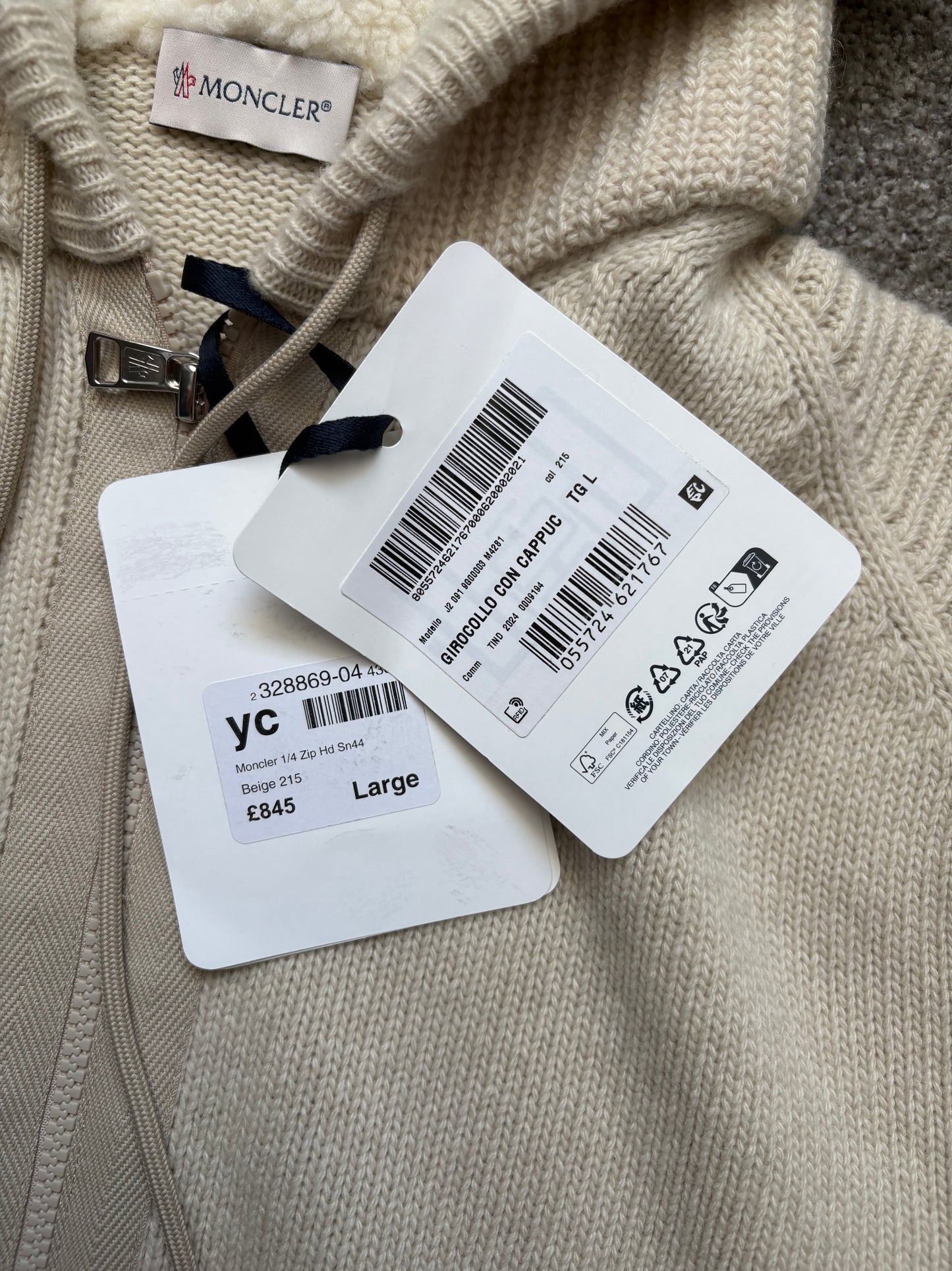 Moncler Half Zip Wool & Cashmere Beige Hoodie