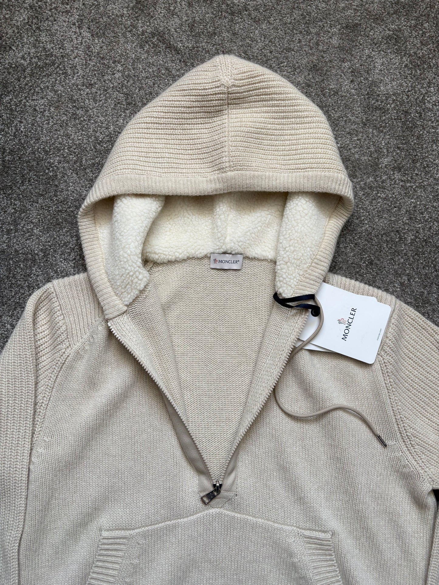 Moncler Half Zip Wool & Cashmere Beige Hoodie