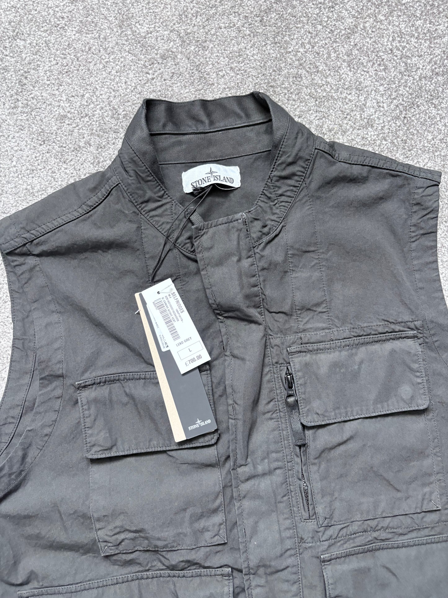 Stone Island Grey Canvas Weave Cotton Vest