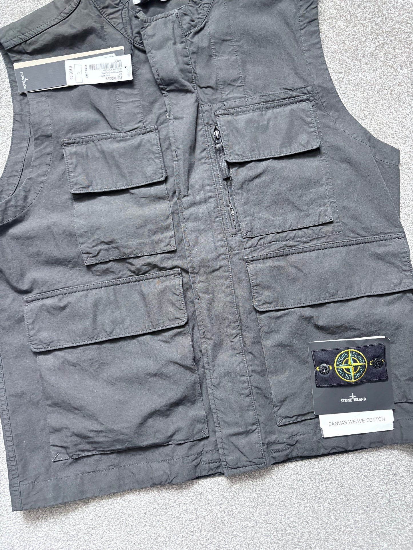 Stone Island Grey Canvas Weave Cotton Vest