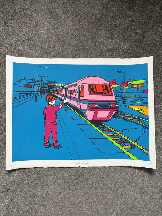 Ben Eine 2006 Blue Train Print Signed Numbered 1/75