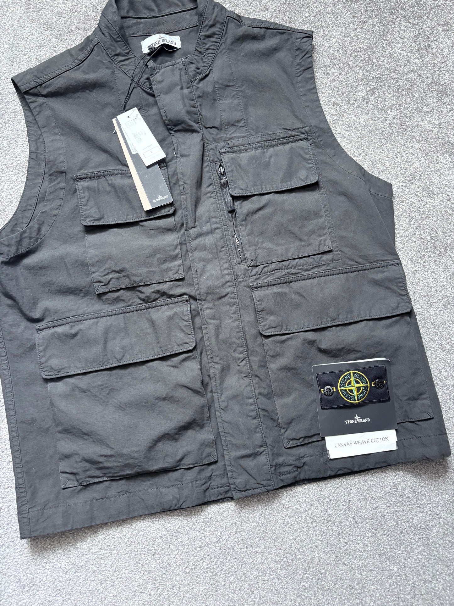Stone Island Grey Canvas Weave Cotton Vest