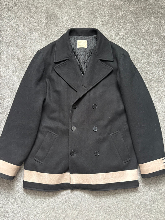 Helmut Lang 1997 Paint Stripe Double Breasted Peacoat Jacket
