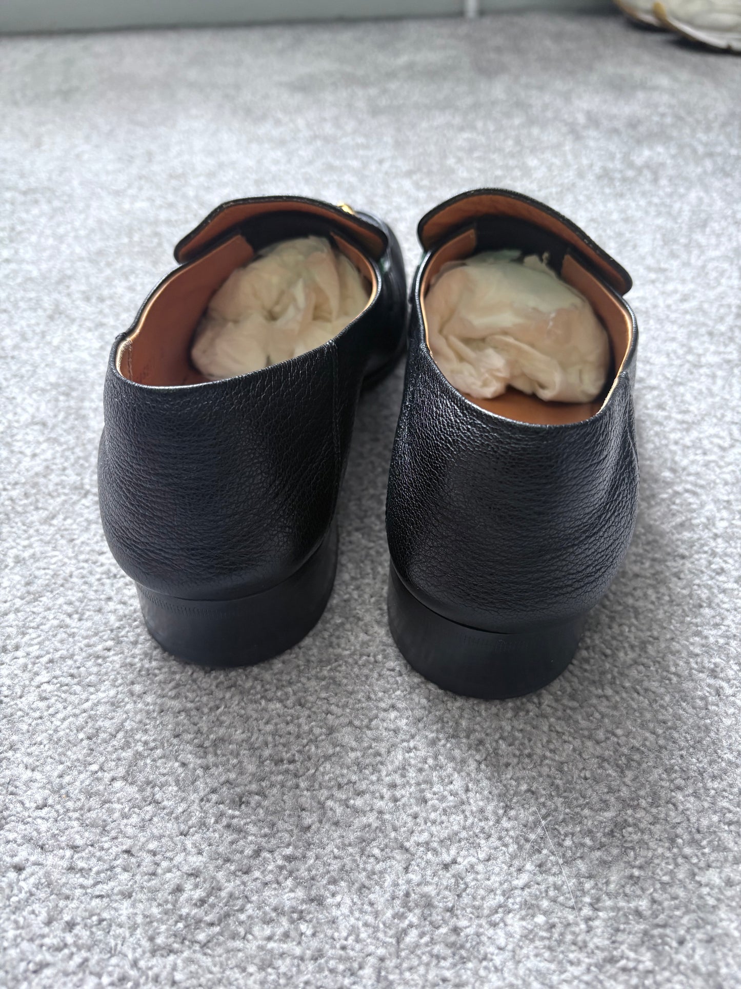 Gucci Bonnie Black Leather Horsebit Web Loafers