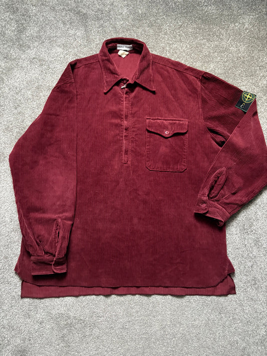 Stone Island 1995 Burgundy Zip Corduroy Overshirt