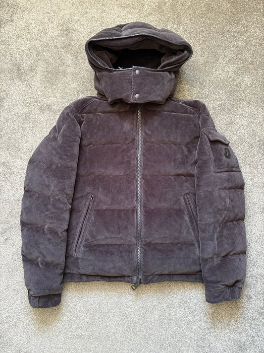 Moncler Black Corduroy Maya Hooded Down Puffer Jacket