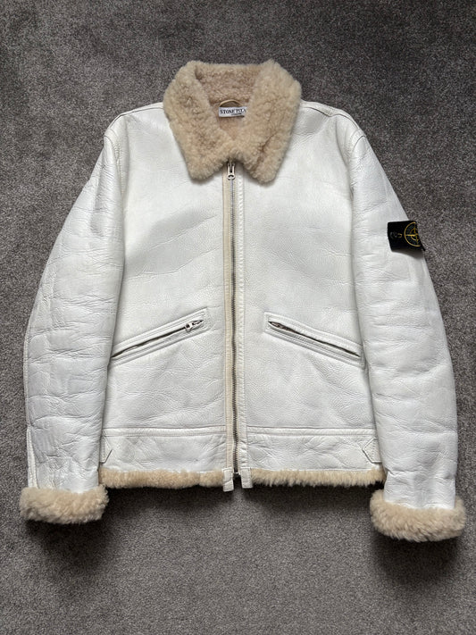 Stone Island AW06 Shearling Sheepskin Hand-Painted Leather Jacket