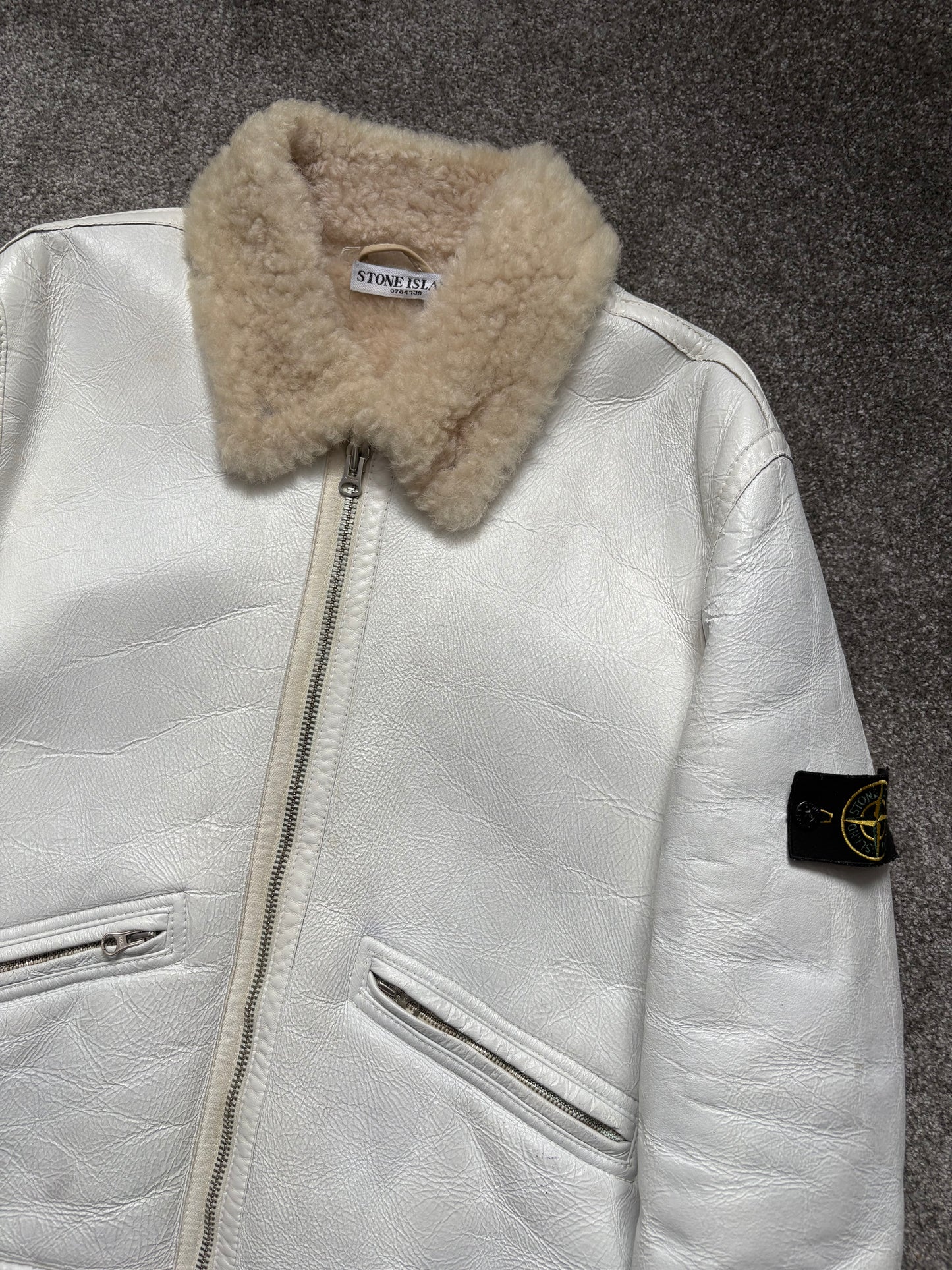 Stone Island AW06 Shearling Sheepskin Hand-Painted Leather Jacket
