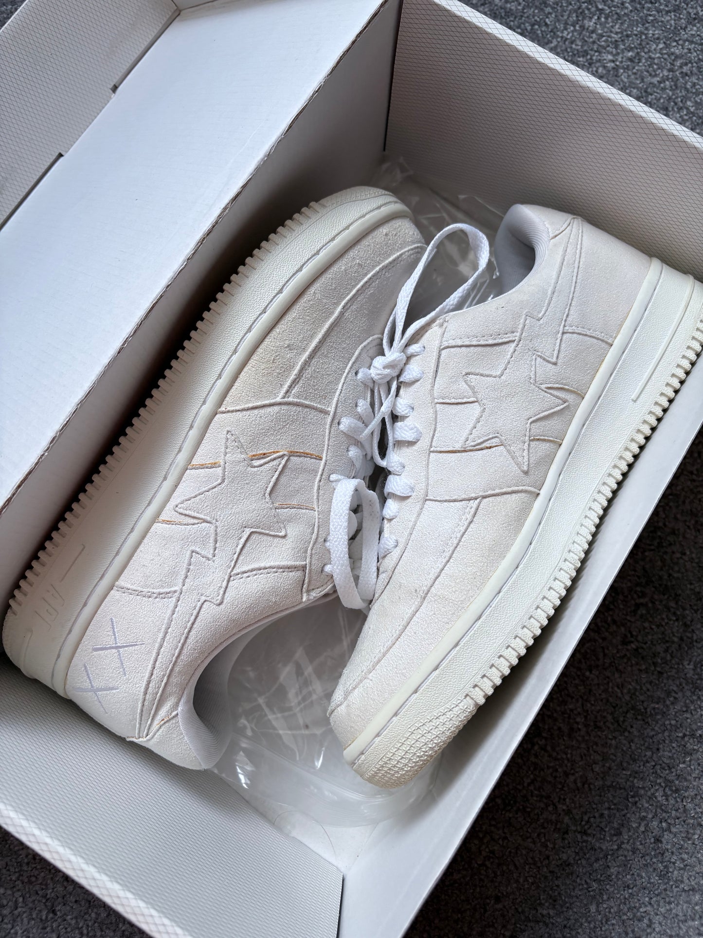 Bape x Kaws 2005 White Suede Bapesta Trainers