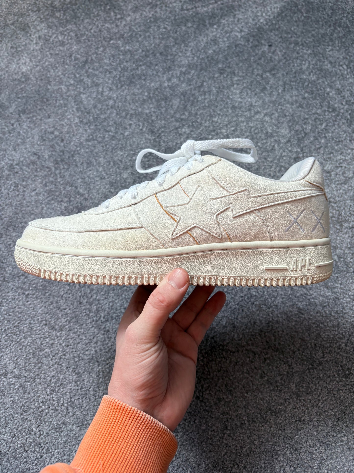 Bape x Kaws 2005 White Suede Bapesta Trainers