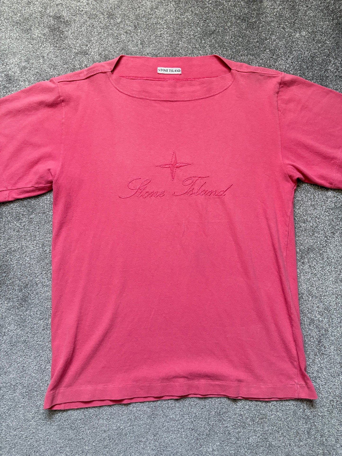 Stone Island 80s Red Boat Neck Spellout Shirt