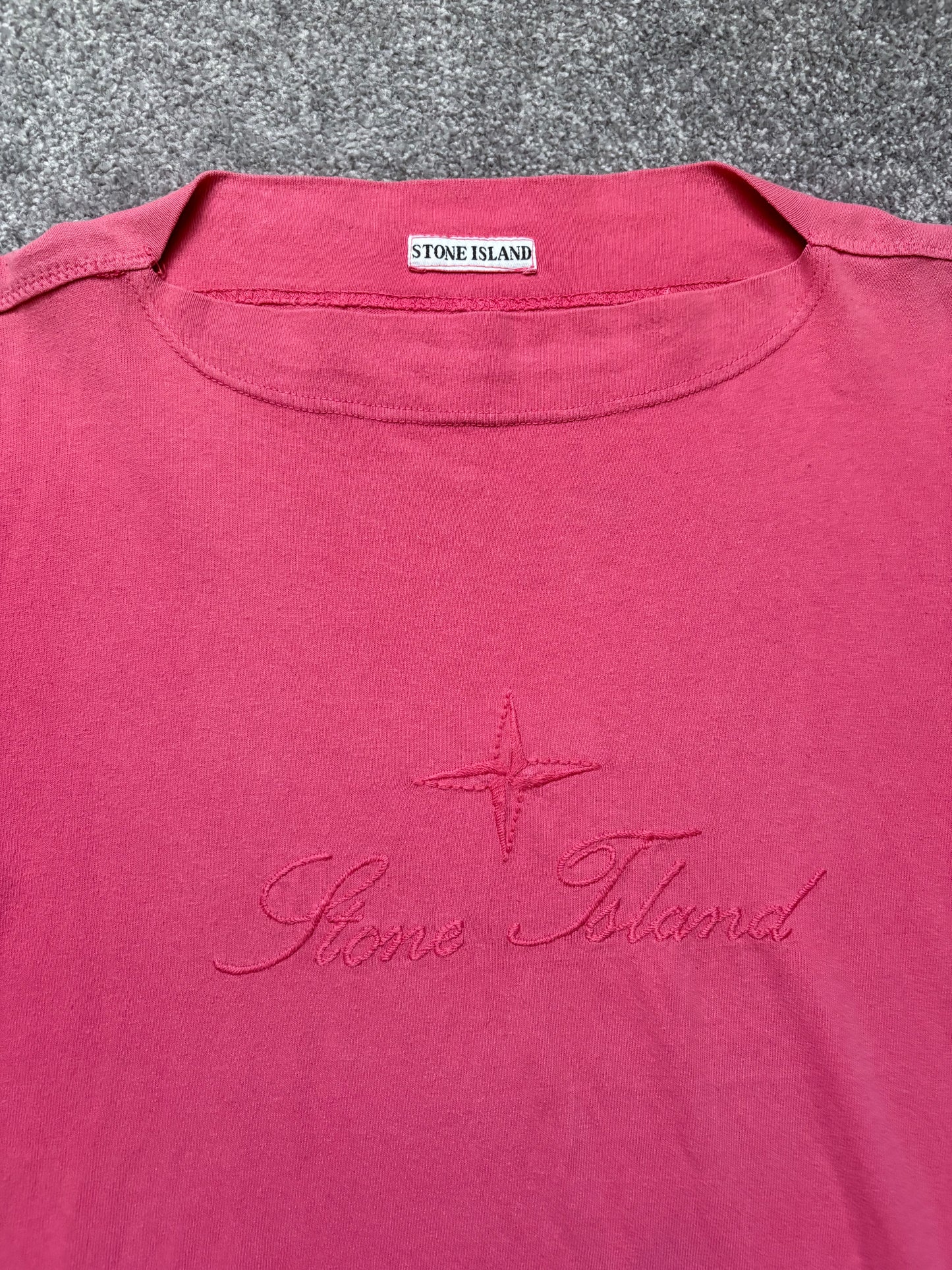 Stone Island 80s Red Boat Neck Spellout Shirt