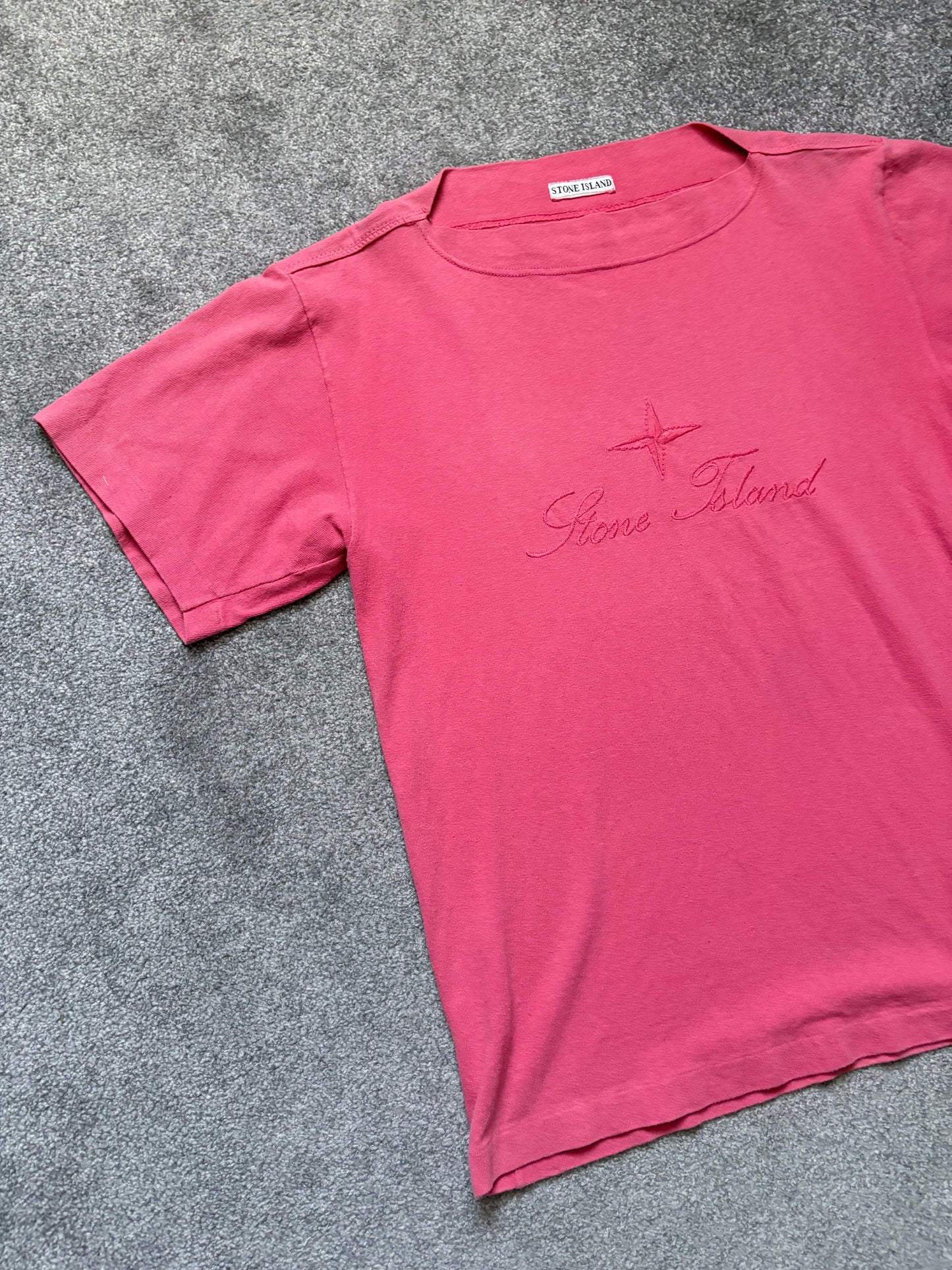 Stone Island 80s Red Boat Neck Spellout Shirt