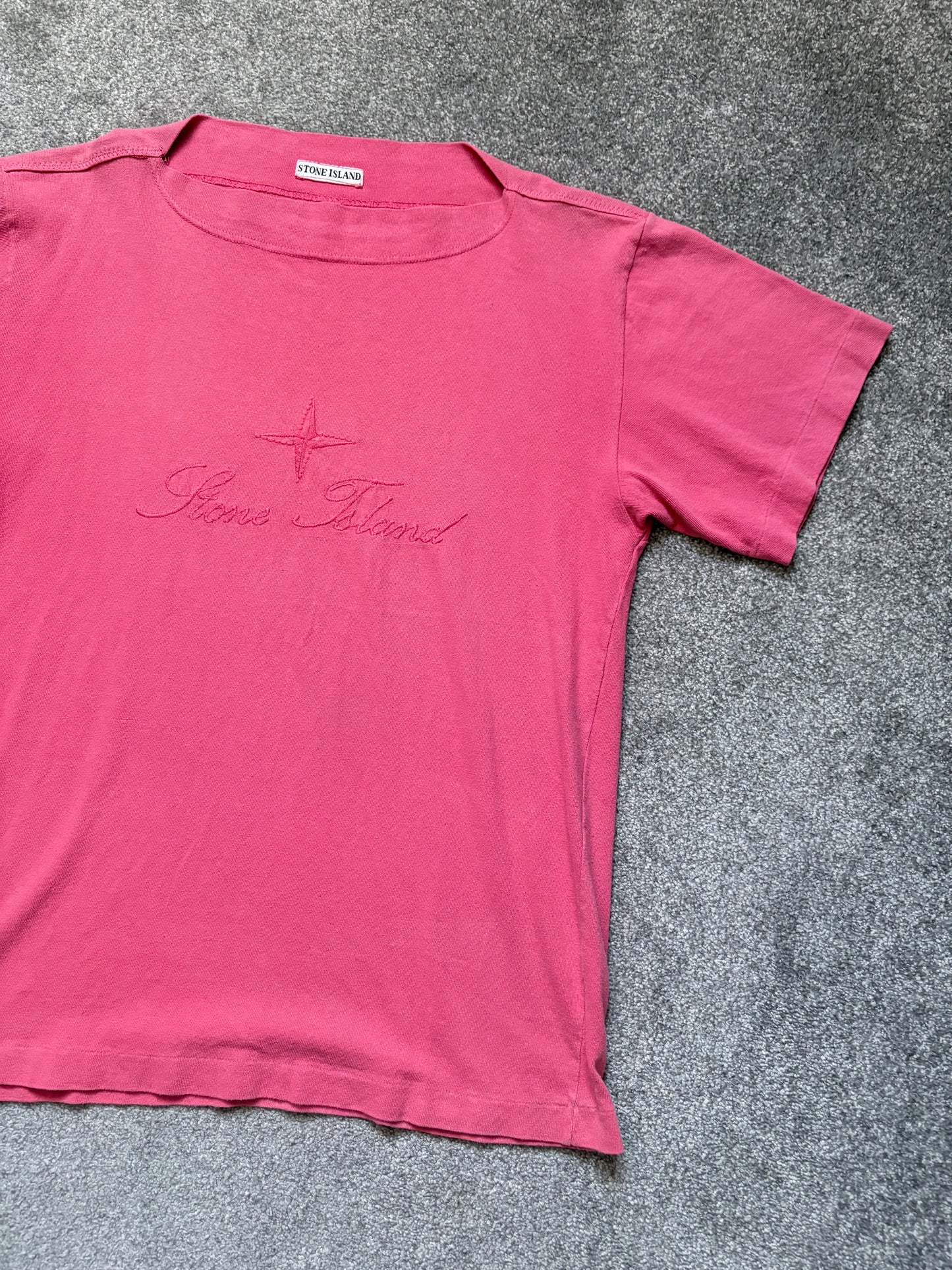 Stone Island 80s Red Boat Neck Spellout Shirt