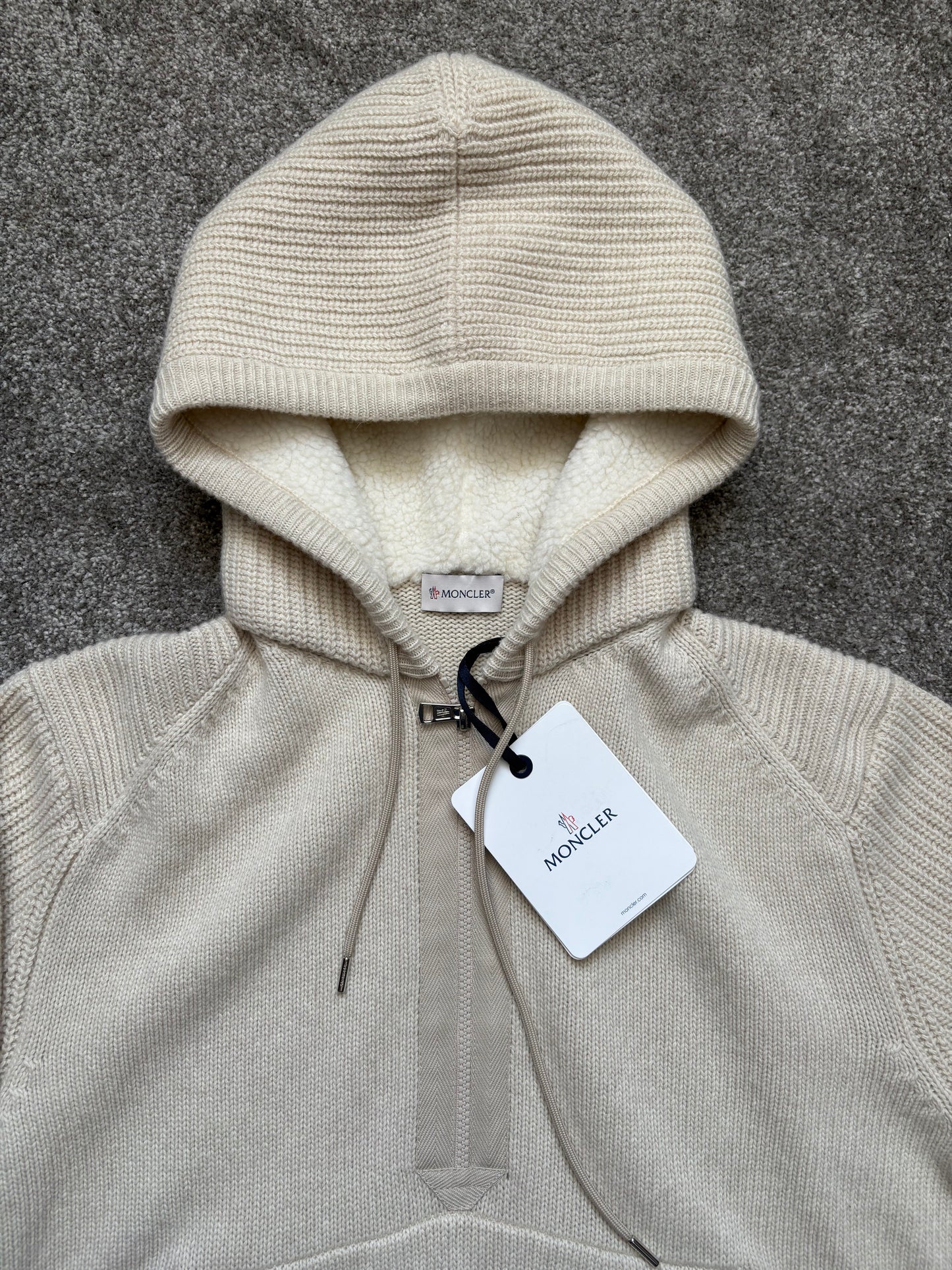 Moncler Half Zip Wool & Cashmere Beige Hoodie